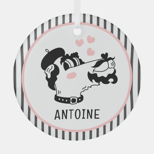 ベレーフランスのトの名前を付けたプードルパーソナライズされたドッグ ガラスオーナメント (正面)