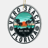ベロビーチフロリダパームツリーレトロサンセットスーベリー セラミックオーナメント (左)