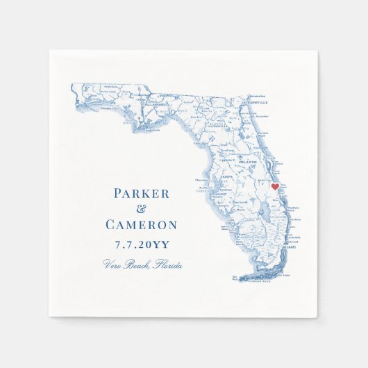 ベロビーチフロリダマップエレガントウェディング スタンダードカクテルナプキン (正面)