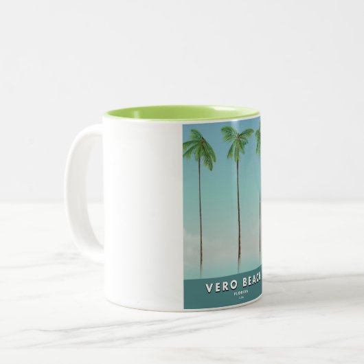 ベロビーチフロリダヴィンテージ旅行ポスター ツートーンマグカップ (正面左)