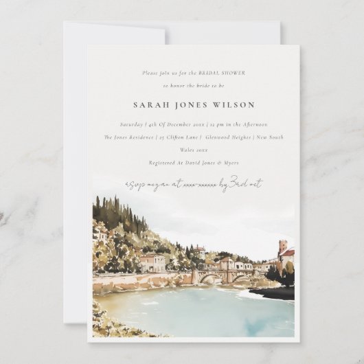 ベローナアディゲリバーイタリアウォーターカラーブライダルシャワー 招待状 (正面)