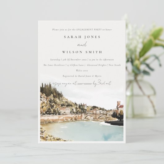 ベローナアディゲリバーイタリアウォーターカラー婚約 招待状 (スタンド正面)