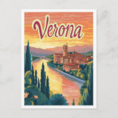 ベローナイタリアアートヴィンテージトラベルイラストレーション ポストカード (正面)