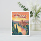 ベローナイタリアアートヴィンテージトラベルイラストレーション ポストカード (スタンド正面)