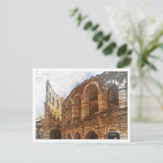 ベローナイタリア美しい色鉛筆の風景 ポストカード (スタンド正面)