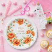 ベローナサンセットオレンジのラウンドフローラ結婚フレーム ペーパープレート (パーティー)