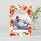 ベローナサンセットオレンジの花結婚柄の写真 セーブザデート (スタンド正面)