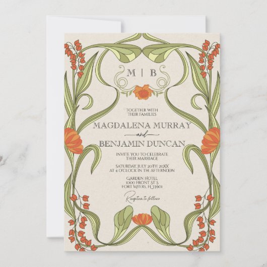 ベローナサンセットオレンジアールヌーボーフローラ 招待状 (正面)