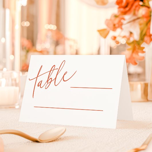 ベローナサンセットオレンジシンプル色の書道結婚の プレイスカード