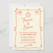 ベローナサンセットオレンジハンドドロードドフランスのードル 招待状 (正面)