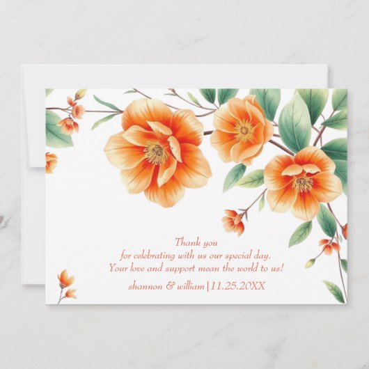 ベローナサンセットオレンジ結婚色の花の世話 サンキューカード (裏面)