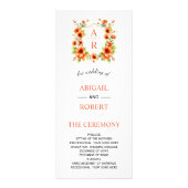 ベローナサンセットオレンジ色のフローラクレスト結婚式プログラム ラックカード (正面)