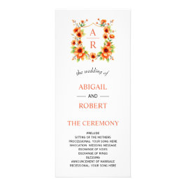 ベローナサンセットオレンジ色のフローラクレスト結婚式プログラム ラックカード