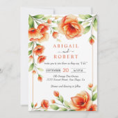 ベローナサンセットオレンジ色のフローラ結婚フレーム 招待状 (正面)