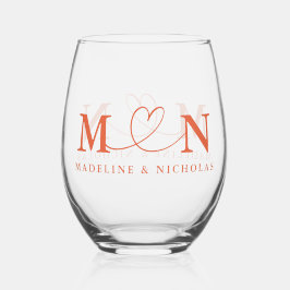 ベローナサンセットドードルハートループモノグラム結婚ズ ステムなしワイングラス