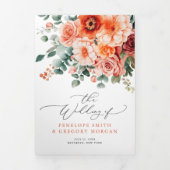 ベローナサンセットブライトオレンジウォーターカラーフローラ 三つ折り案内状 (カバー)