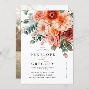 ベローナサンセットブライトオレンジフローラ結婚写真 招待状