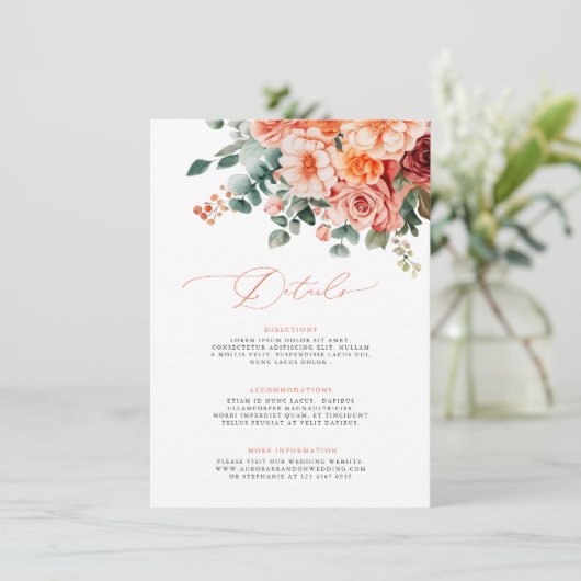 ベローナサンセットブライトオレンジモダンフローラ結婚ズ エンクロージャーカード (スタンド正面)