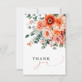 ベローナサンセットブライトオレンジモダンフローラ結婚ズ サンキューカード (正面)