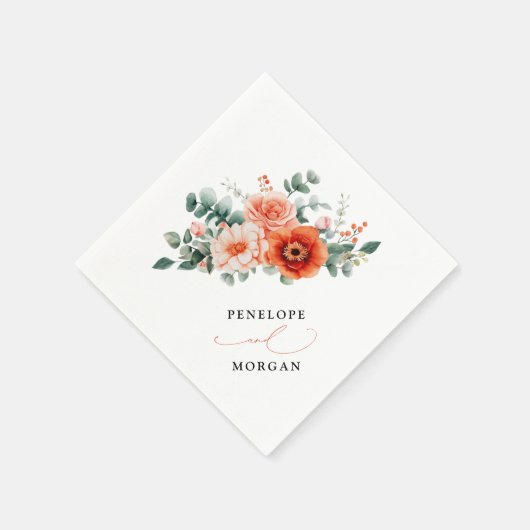 ベローナサンセットブライトオレンジモダンフローラ結婚ズ スタンダードカクテルナプキン (角)