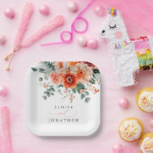 ベローナサンセットブライトオレンジモダンフローラ結婚ズ ペーパープレート (パーティー)