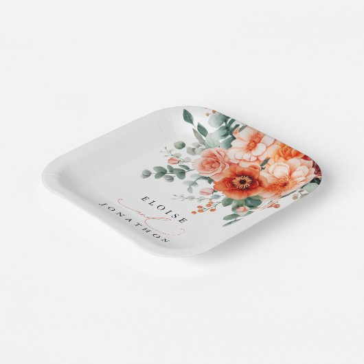 ベローナサンセットブライトオレンジモダンフローラ結婚ズ ペーパープレート (傾斜あり)