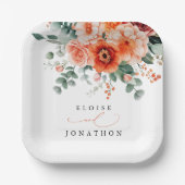 ベローナサンセットブライトオレンジモダンフローラ結婚ズ ペーパープレート (正面)