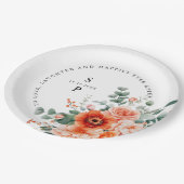 ベローナサンセットブライトオレンジモダンフローラ結婚ズ ペーパープレート (アングル)