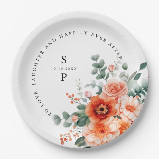 ベローナサンセットブライトオレンジモダンフローラ結婚ズ ペーパープレート (正面)