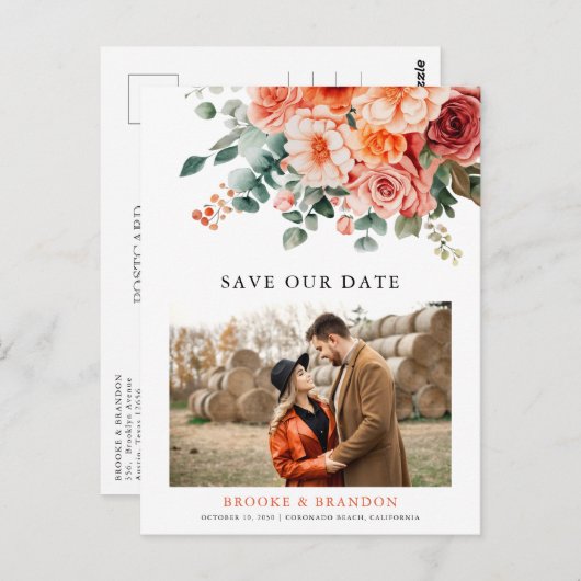 ベローナサンセットブライトオレンジモダンフローラ結婚ズ ポストカード (正面/裏面)