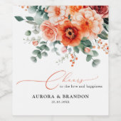 ベローナサンセットブライトオレンジモダンフローラ結婚ズ ワインラベル (シングルラベル)