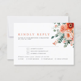 ベローナサンセットブライトオレンジモダンフローラ結婚ズ 出欠カード