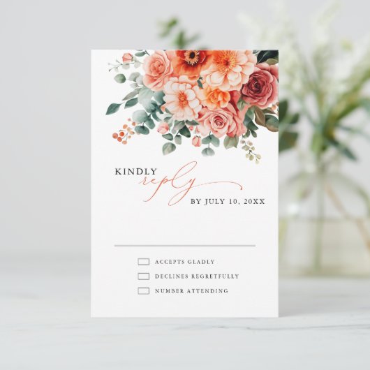 ベローナサンセットブライトオレンジモダンフローラ結婚ズ 出欠カード (スタンド正面)