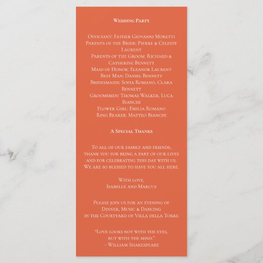 ベローナサンセット結婚式 プログラム (裏面)