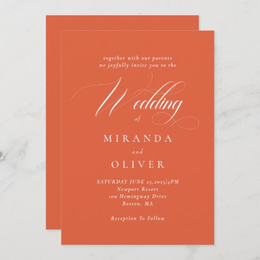 ベローナ鮮やかサンセットスクリプト結婚式招待状 招待状 (正面/裏面)