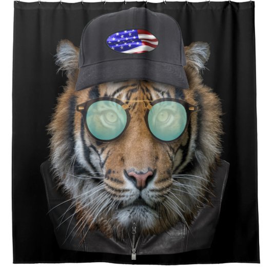 ベンガおもしろいルトラの服を着たおもしろい野生動物 シャワーカーテン (正面)