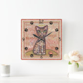 ベンガルの猫好きの正方形の柱時計 スクエア壁時計 (ホーム)