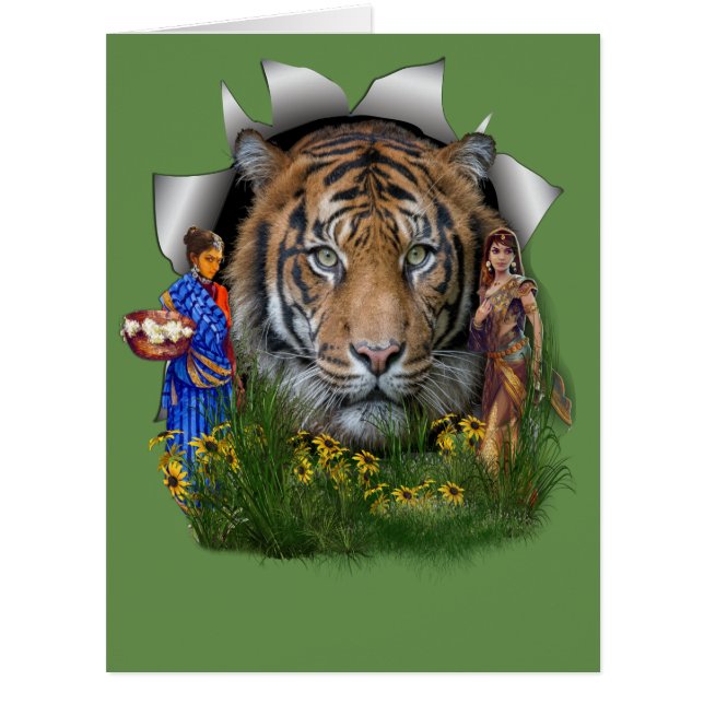 ベンガルの虎の生息地でインディアンの女の子 (正面)