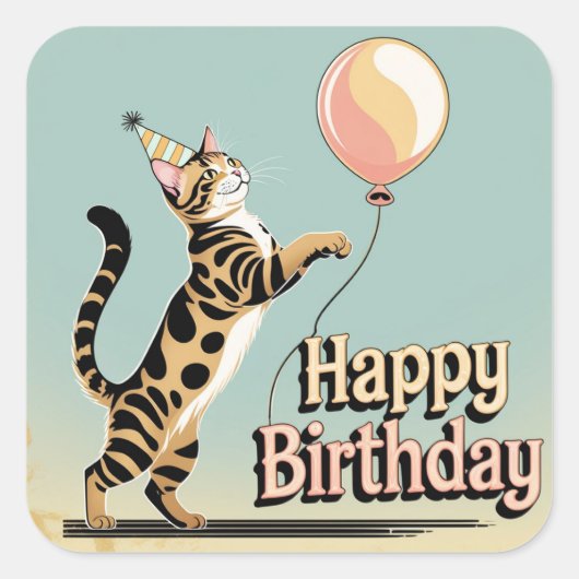 ベンガルカラフル猫 スクエアシール (正面)