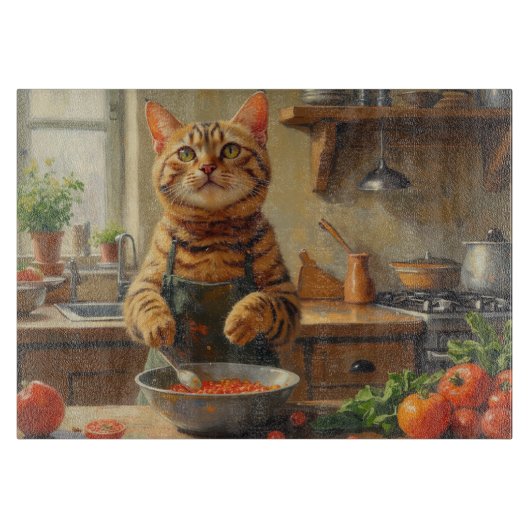ベンガルキャットがキッチンで料理 カッティングボード (正面)
