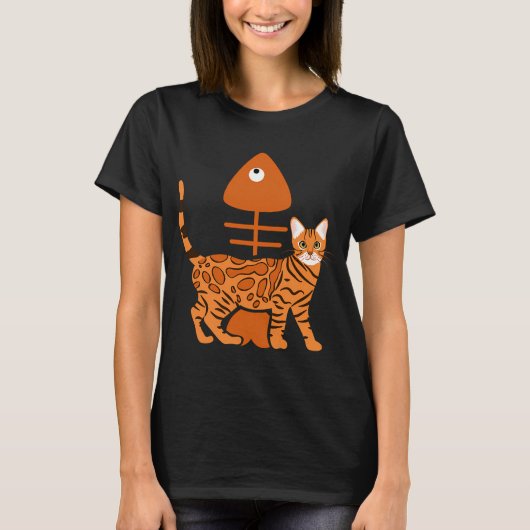 ベンガルキャットと魚の骨 Tシャツ (正面)