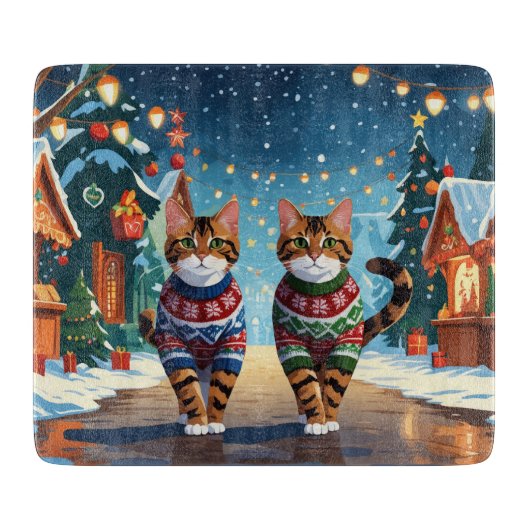ベンガルキャットのクリスマス・スノー・ホリデー カッティングボード (正面)