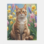 ベンガルキャットの春の花の絵 フリースブランケット (正面)