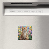 ベンガルキャットの春の花の絵 マグネット (インサイチュ (食洗機))