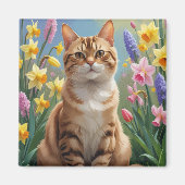 ベンガルキャットの春の花の絵 マグネット (正面)