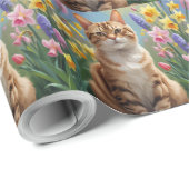 ベンガルキャットの春の花の絵 ラッピングペーパー (ロールコーナー)