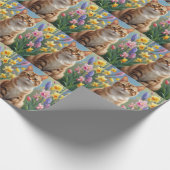 ベンガルキャットの春の花の絵 ラッピングペーパー (角)