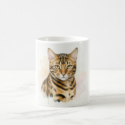 ベンガルキャットの水彩画肖像画 コーヒーマグカップ (中央)