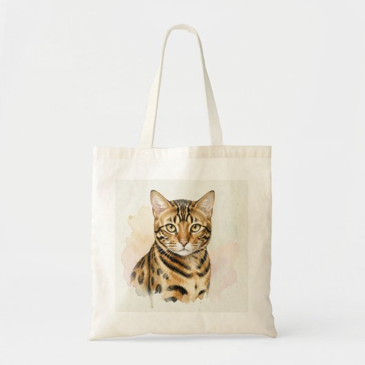 ベンガルキャットの水彩肖像画 トートバッグ (正面)