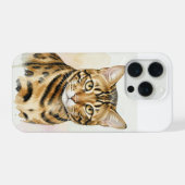 ベンガルキャットの水彩肖像画 iPhoneケース (裏面横)